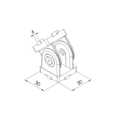 Schéma cotes - Articulation profilé aluminium – Rainure 6 mm – Section 30x30 mm - Elcom shop