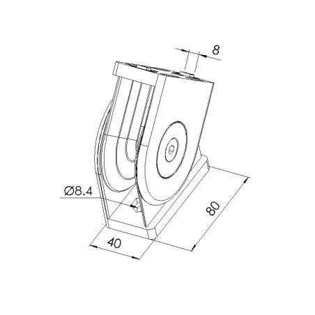 Schéma cotes - Articulation profilé aluminium – Rainure 8 mm – Section 80x40 mm - Elcom shop