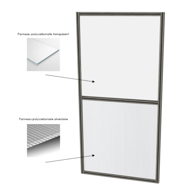 Cloison d'atelier modulaire - 1000x2000 mm - Profilé Composite - Panneau inférieur plein et supérieur transparent