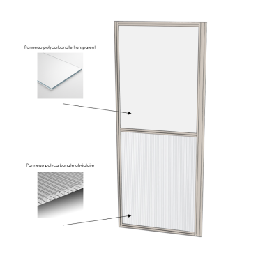 Cloison d'atelier modulaire - 1000x2400 mm - Profilé aluminium renforcé - Panneau inférieur plein et supérieur transparent