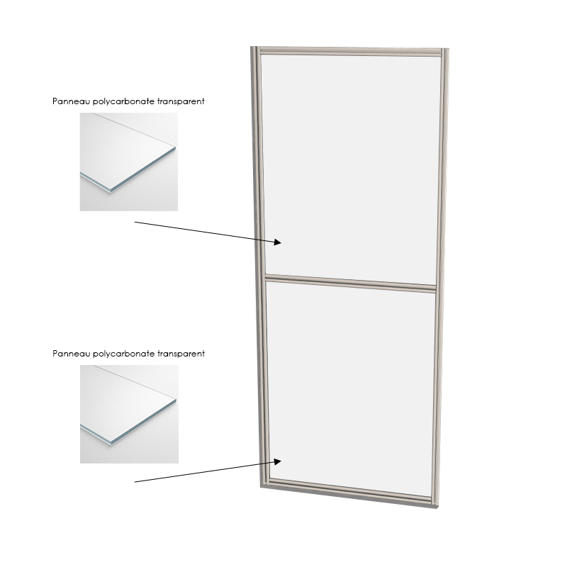 Cloison d'atelier modulaire - 1000x2400 mm - Profilé aluminium standard - 2x Panneau transparent Cloison d'atelier modulaire - 1000x2400 mm - Profilé aluminium standard - 2x Panneau transparent
