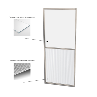 Cloison d'atelier modulaire - 1000x2400 mm - Profilé aluminium standard - Panneau inférieur plein et supérieur transparent