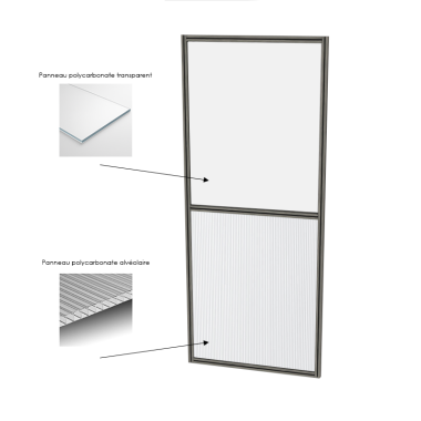 Cloison d'atelier modulaire - 1000x2400 mm - Profilé Composite - Panneau inférieur plein et supérieur transparent