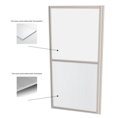 Cloison d'atelier modulaire - 1000x2000 mm - Profilé aluminium renforcé - Panneau inférieur plein et supérieur transparent