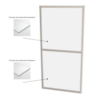 Cloison d'atelier modulaire - 1000x2000 mm - Profilé aluminium standard - 2x Panneau transparent