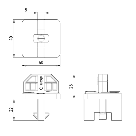 Côtes de la Bride simple - Fixation panneau - KH - 8 40x40 mm - Ep 10 mm - Ral 4010 - Compatible nucléaire