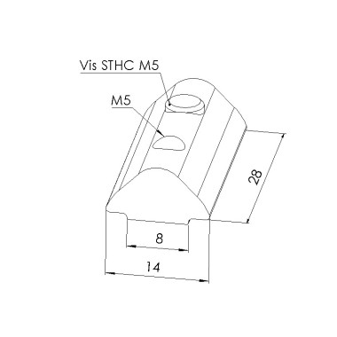 Schéma cotes - Ecrou à blocage profilé aluminium 8 ST - Taraudage M5  - Rainure 8 mm - Elcom shop
