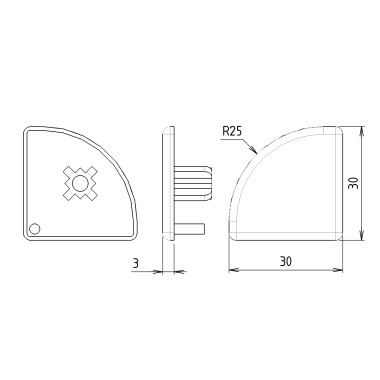 Embout profilé aluminium – Rainure 8 mm – 30x30 R25-90° - Noir