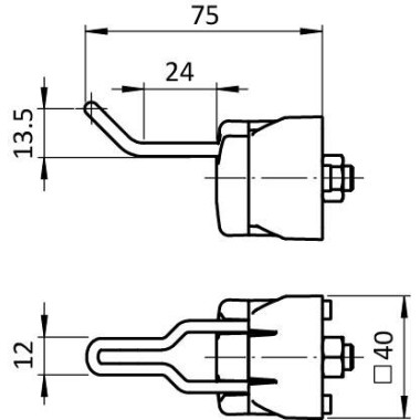 Schéma cotes - Crochet porte-outil fin 40x20 - profiles 40 / 45 - rainure 8 / 10 - gris