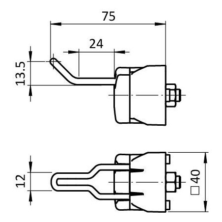 Schéma cotes - Crochet porte-outil fin 40x20 - profiles 40 / 45 - rainure 8 / 10 - noir