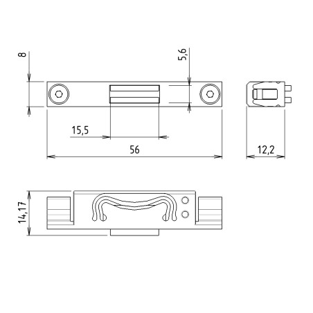 Schéma cotes - Support port-outil magnétique - 8mm - 56x8x12 mm - gris