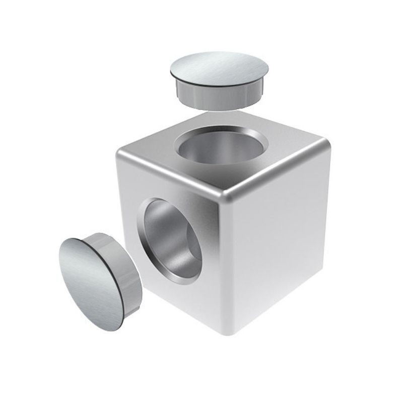 Raccord d’angle cube profilé aluminium – 10 mm – 45 mm – 2D - Argent