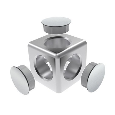 Raccord d’angle cube profilé aluminium (Boîte de 10 unités) – 10 mm – 40 mm – 3D - Argent