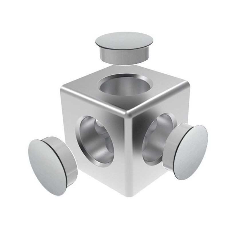 Raccord d’angle cube profilé aluminium – 10 mm – 45 mm – 3D - Argent