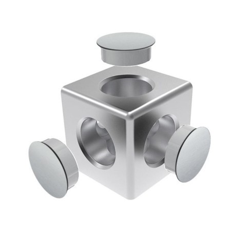 Raccord d’angle cube profilé aluminium (Boîte de 10 unités) – 10 mm – 45 mm – 3D - Argent