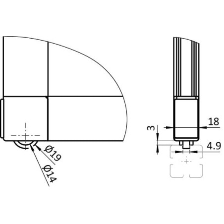 Schéma cotes - Kit roulette profilé – Fixation d'angle – 8 mm - 32x18 mm