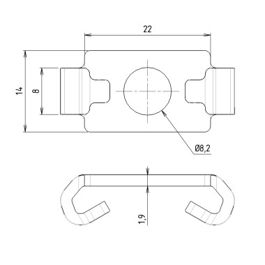 Schéma cotes - Agrafe de fixation standard profilé aluminium – Rainure 8 mm – Section 30 mm