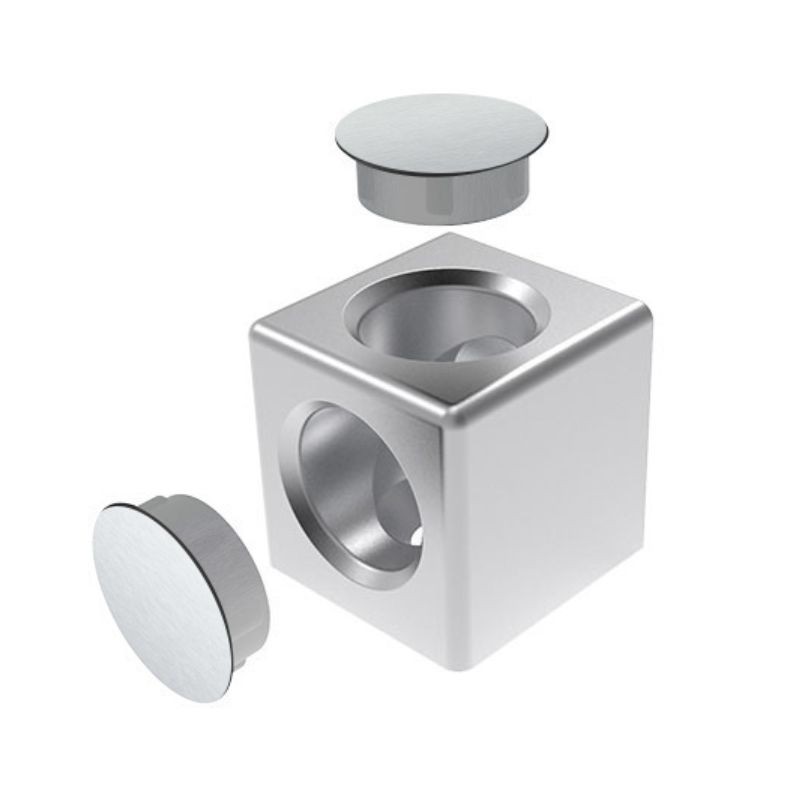 Raccord d’angle cube profilé aluminium (Boîte de 10 unités) – 5 mm – 30 mm – 2D - Argent