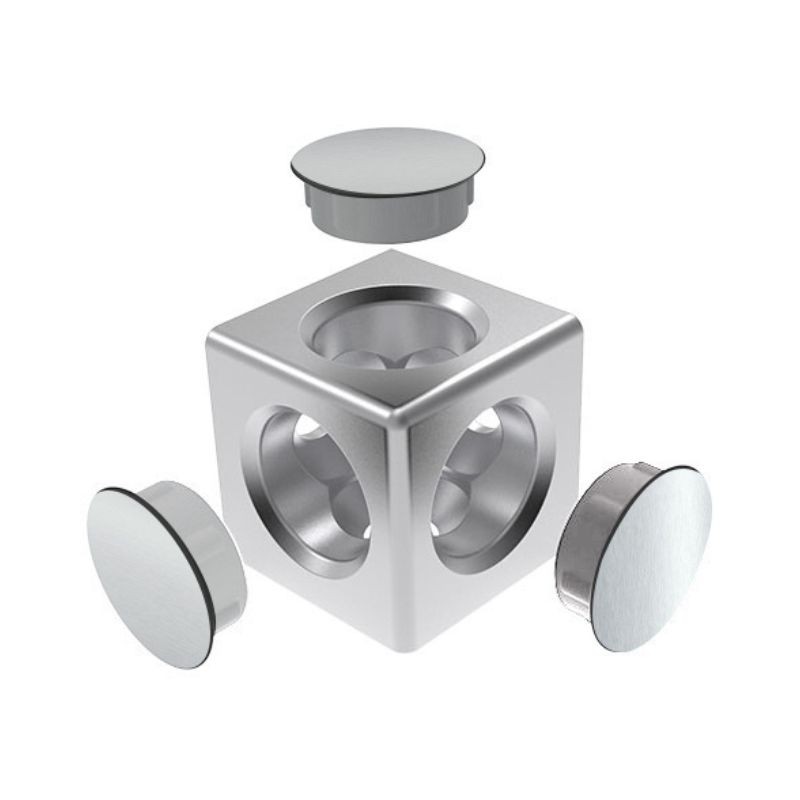 Raccord d’angle cube profilé aluminium (Boîte de 10 unités) – 5 mm – 30 mm – 3D - Argent