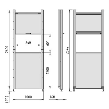 Porte guillotine - Ouverture H600x840 basse hauteur seuil 1200 - vue côtée