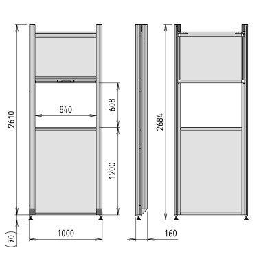 Ouverture H600x840 basse hauteur seuil 1200 - Montage arrière - vue côtée