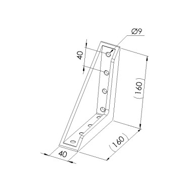 Schéma cotes - Equerre profilé aluminium – Rainure 8 mm – Section 160x160x40 mm – M8 - Elcom shop