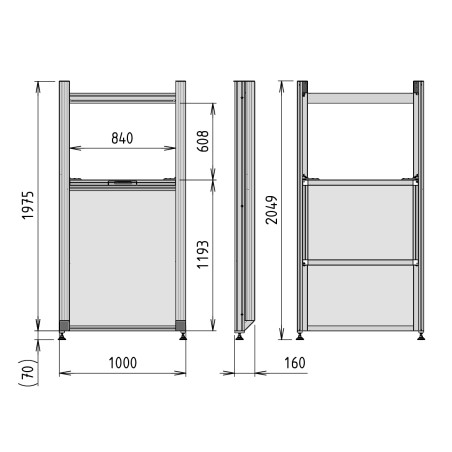 Porte guillotine - Ouverture H600x840 haute hauteur seuil 1200 - Montage arrière - vue côtée