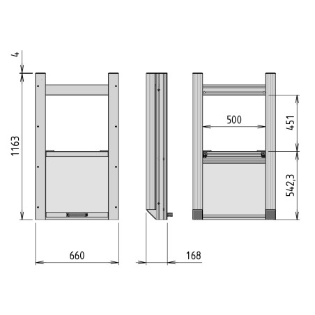 Porte guillotine - Ouverture H450x500 haute hauteur seuil 542 - Montage avant - vue côtée
