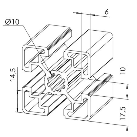 Profilé aluminium – Rainure 10 mm – 45x45 mm – Léger