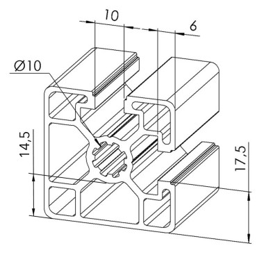 Profilé aluminium – Rainure 10 mm – 45x45 mm - 2N90 - Léger