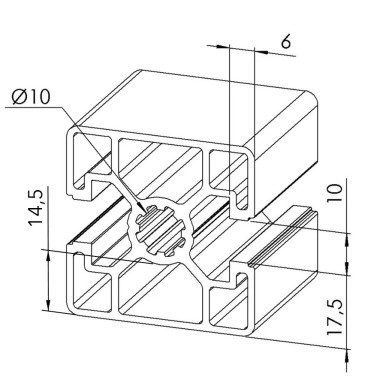 Profilé aluminium (Barre de 6 m) – Rainure 10 mm – 45x45 mm - 2N180 - Léger