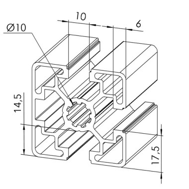 Profilé aluminium – Rainure 10 mm – 45x45 mm - 1N