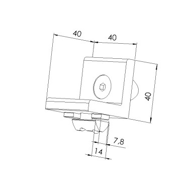 Schéma cotes - Kit équerre profilé aluminium – Rainure 8 mm – Section 40x40 mm - Elcom shop