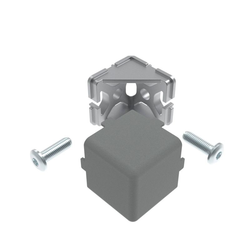 Kit raccord d’angle cube  – Rainure 8 mm – 40x40x40 mm – passe-câbles – Gris – Elcom Shop