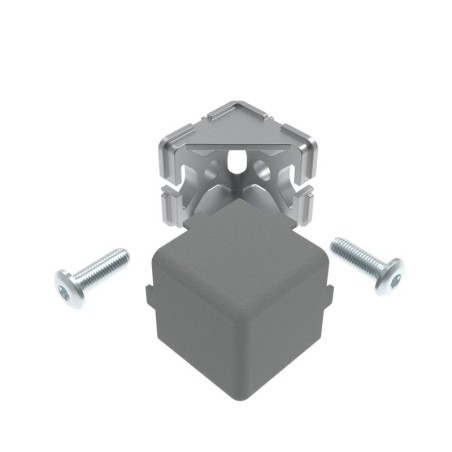 Kit raccord d’angle cube  – Rainure 8 mm – 40x40x40 mm – passe-câbles – Gris – Elcom Shop