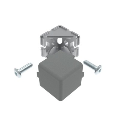 Kit raccord d’angle cube  – Rainure 8 mm – 40x40x40 mm – passe-câbles – Gris – Elcom Shop