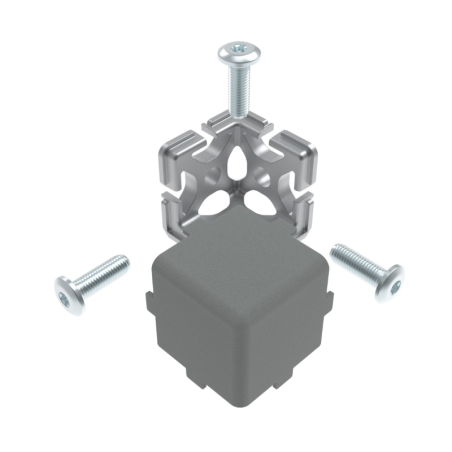 Kit raccord d’angle cube 3D  – Rainure 8 mm – 40x40x40 mm – passe-câbles – Gris – Elcom Shop