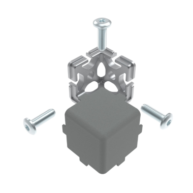 Kit raccord d’angle cube 3D  – Rainure 8 mm – 40x40x40 mm – passe-câbles – Gris – Elcom Shop