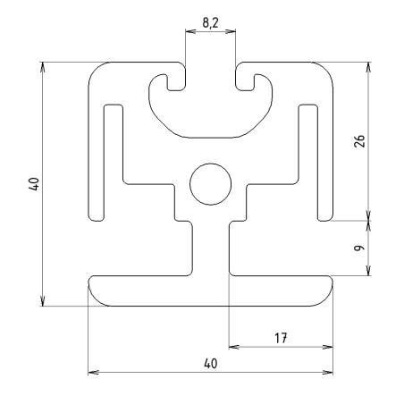 Schéma cotes - Profilé d’encadrement (Barre de 6 m) - Rainure 8 mm – Section 40x40-180° - Elcom shop