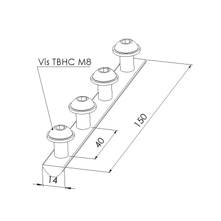 Schéma cotes - Kit fixation équerre profilé aluminium – 8 mm – 160x160 mm – M8 - Elcom shop