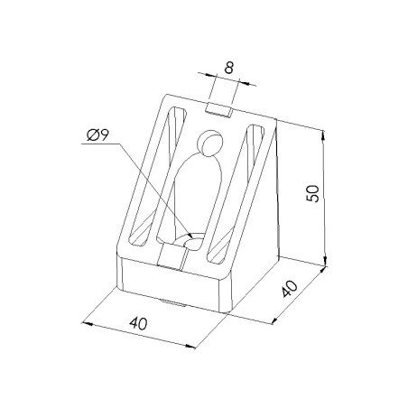 Schéma cotes - Equerre de renfort profilé aluminium – Rainure 8 mm – 40-45° - Elcom shop