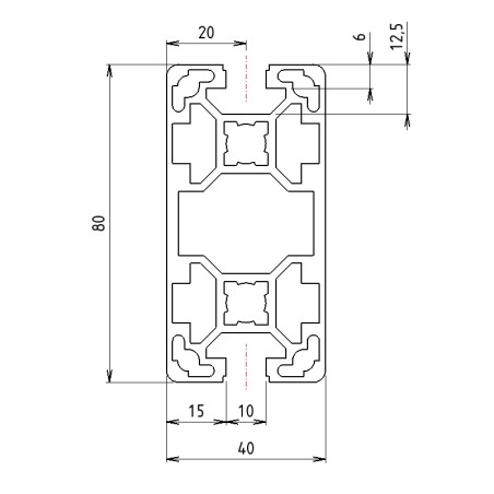 Schémas cotes - Profilé aluminium (Coupe max 6 m) – 10 mm – 80x40 mm – 4N180 - Léger - Elcom shop