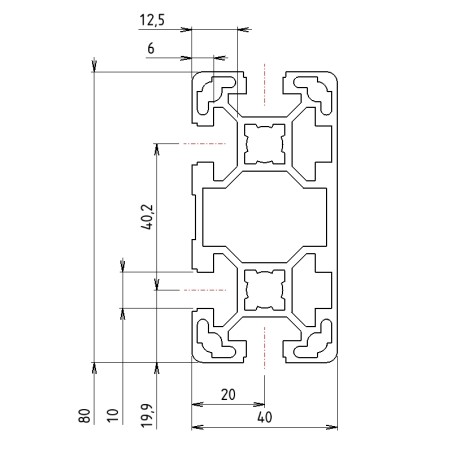 Schémas cotes - Profilé aluminium (Coupe max 6 m) – 10 mm – 80x40 mm – 2N - Léger - Elcom shop