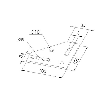 Schéma cotes - Equerre plate profilé aluminium 8 – Section 100 mm - Zn - Elcom shop