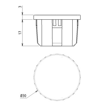 schémas cotes - Embout profilé aluminium – D30 – Diamètre 30 mm – Rainure 8 mm - Elcom shop