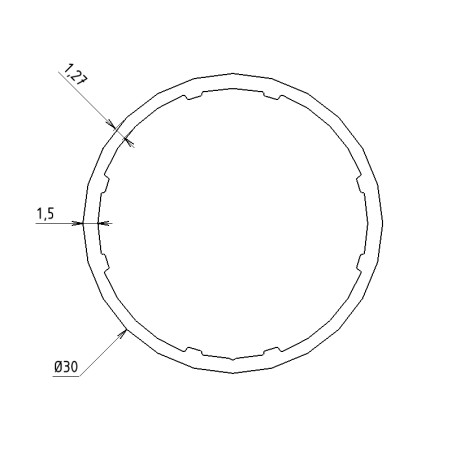 Schéma cotes - Profilé aluminium rond – D30 – Diamètre 30 mm – Épaisseur de paroi 1 mm