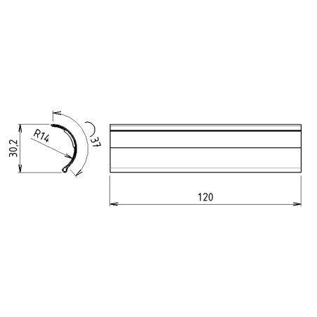 Schéma cotes - Profilé aluminium porte étiquette D30 - Diamètre 30 mm (Barre de 102 mm) - Elcom shop