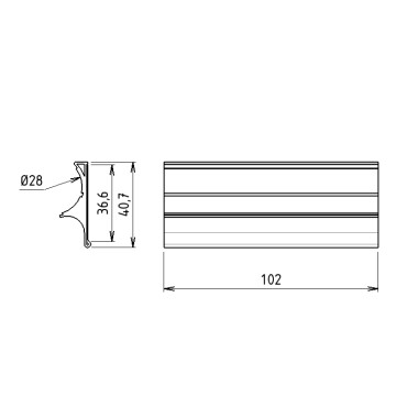 Schéma cotes - Profilé aluminium porte étiquette D30 - Diamètre 30 mm - plat (Barre de 102 mm) - Elcom shop
