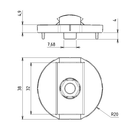 Schémas cotes - Adaptateur profilé aluminium rond – Rainure 8 mm – D30 – Diamètre 30 mm – Elcom shop