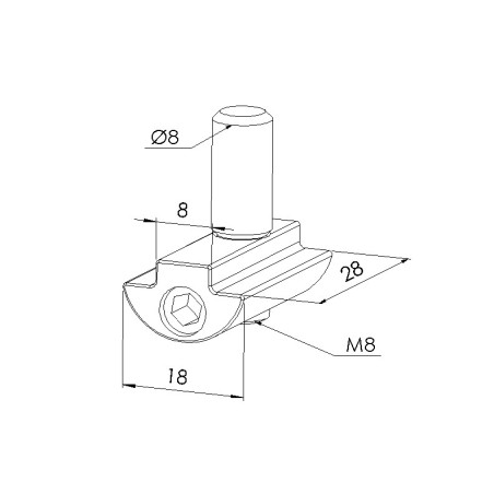 Schéma cotes - Fixation centrale directe profilé aluminium – 8 40-90° - Elcom shop